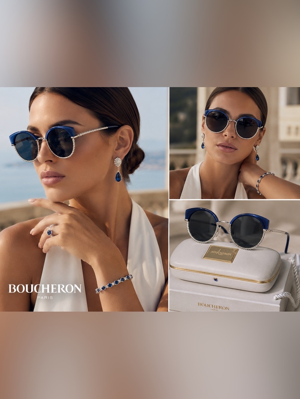 Boucheron Paris BC0105S Blue Cat Eye Sunglasses Full Set Italy NIB